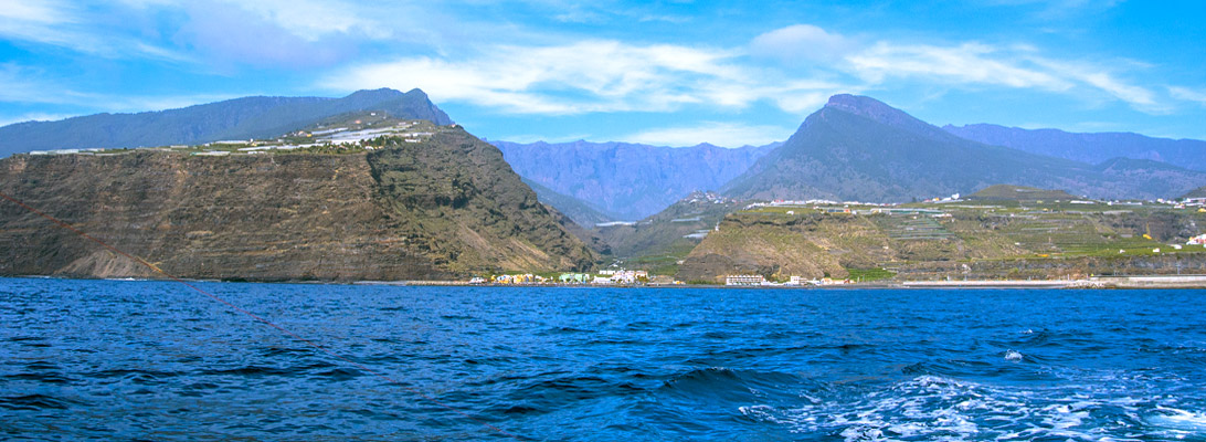 View of Puerto de Tazacorte and the Caldera de Taburiente